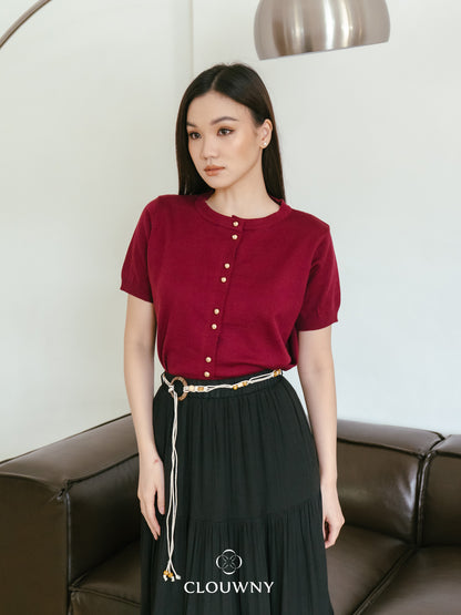 Rizel Double Button Top - Maroon