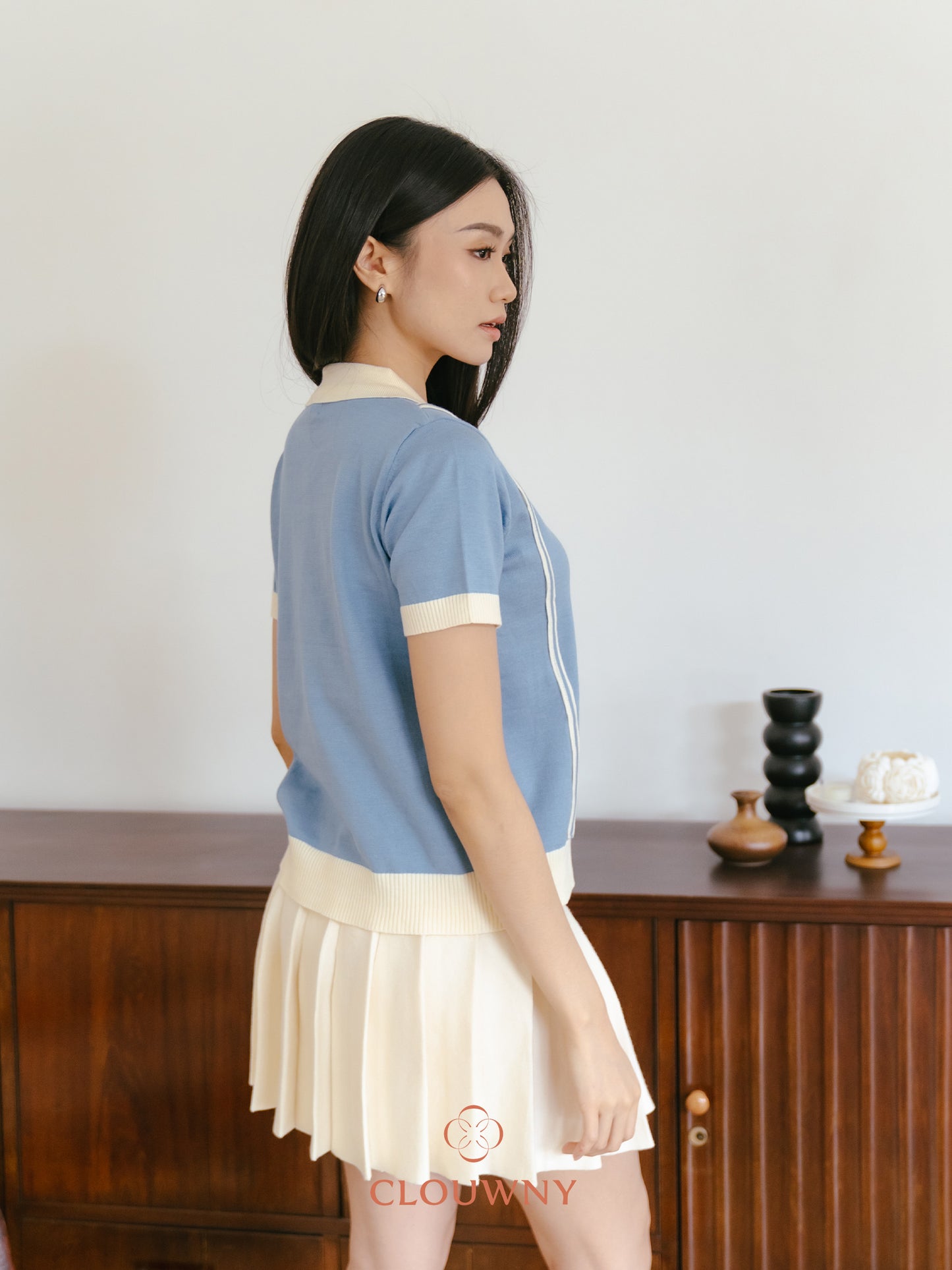 Maina Triple Button Knit Top - Blue