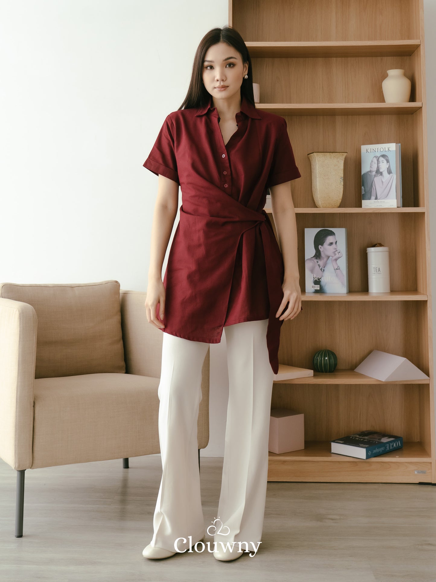 Janela Lace Button Top - Maroon