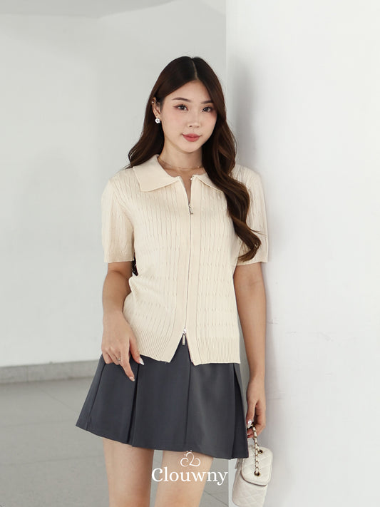Selma Zipper Knit Top - Cream