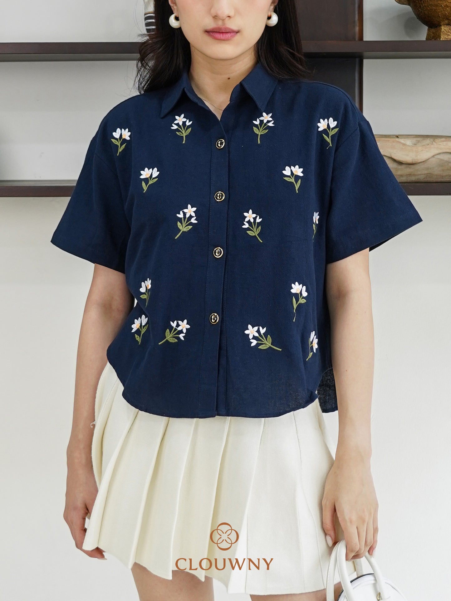 Riley Mini Flower Shirt - Navy
