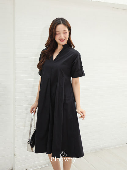 Mayi Loose Vneck Dress - Black