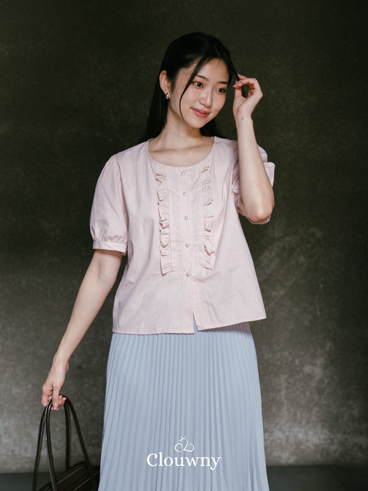 Sada Ruffle Cotton Blouse - Pink