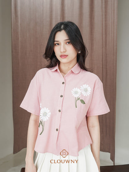 Sheryl Flower Cotton Shirt - Pink