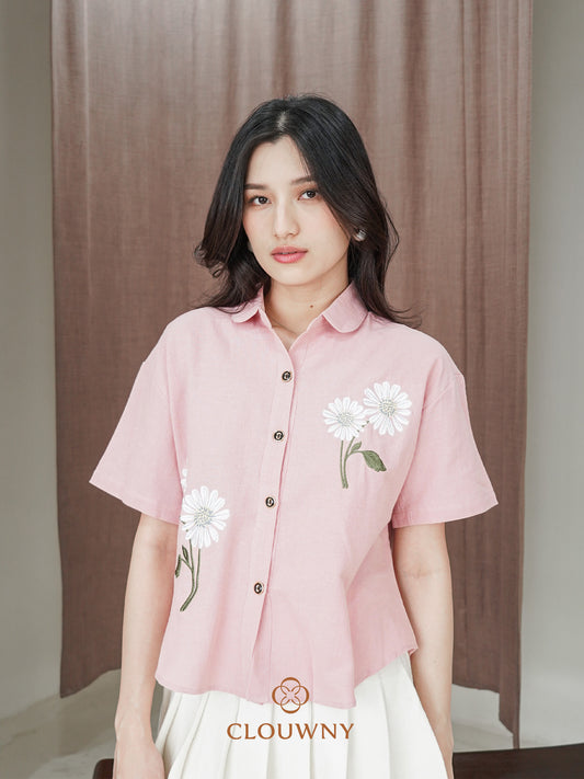 Sheryl Flower Cotton Shirt - Pink