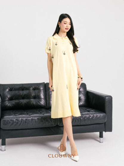 Anetha Flower Knit Dress - Yellow