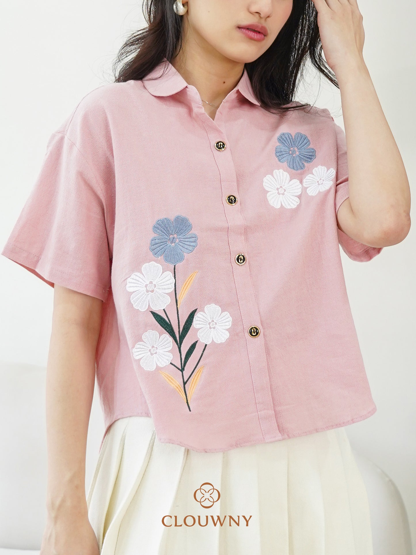 Loka Flower Cotton Shirt - Pink