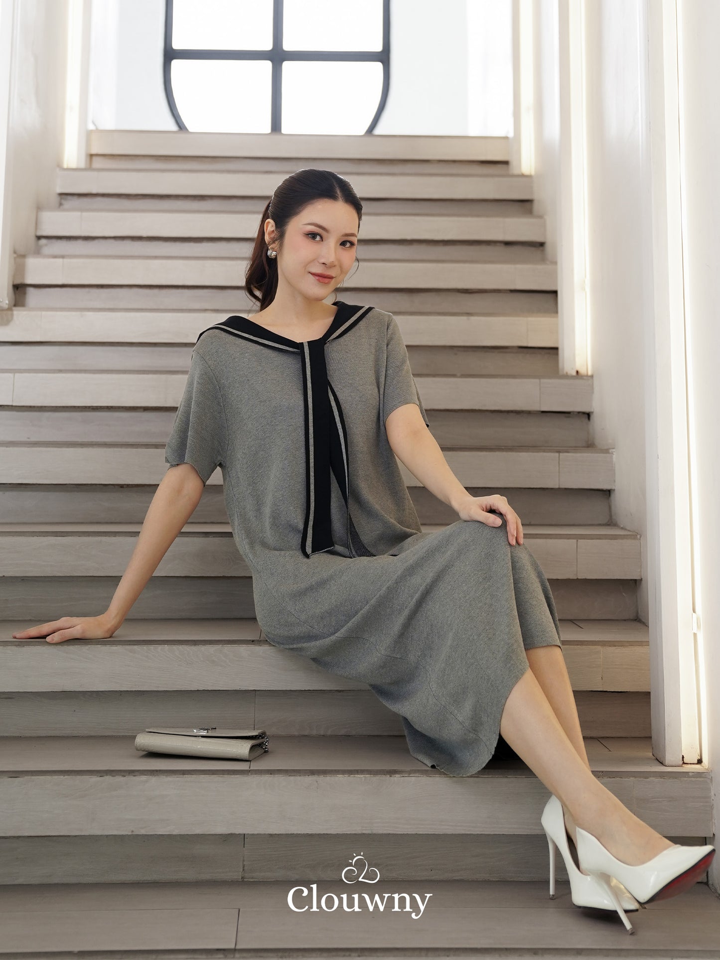 Haru Scarf Knit Dress - Grey