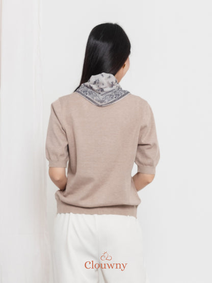 Libra Scarf Knit Top - Khaki