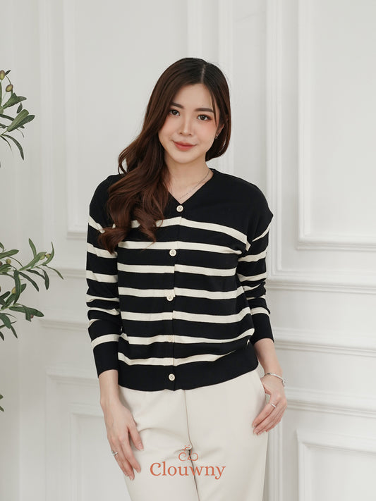 Verena Button Knit Top - Black
