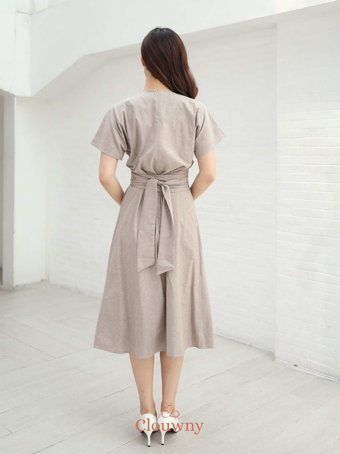 Cava Obi Kimono V-Dress - Khaki