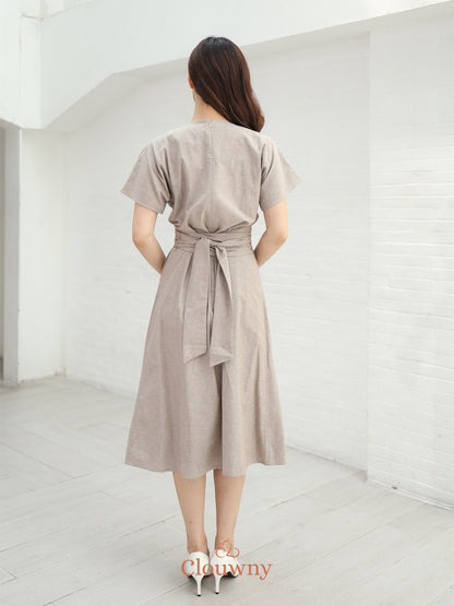 Cava Obi Kimono V-Dress - Khaki