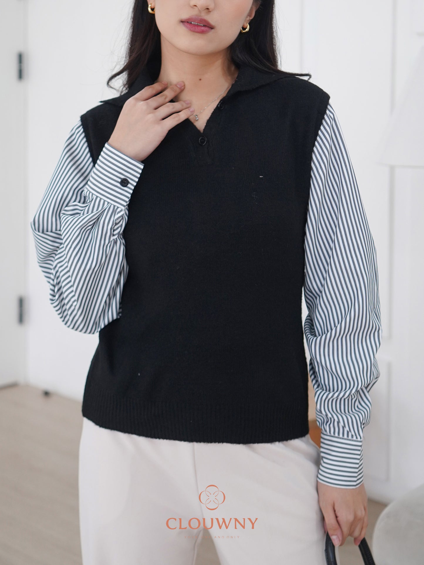 Enji Combi Stripes Top - Black