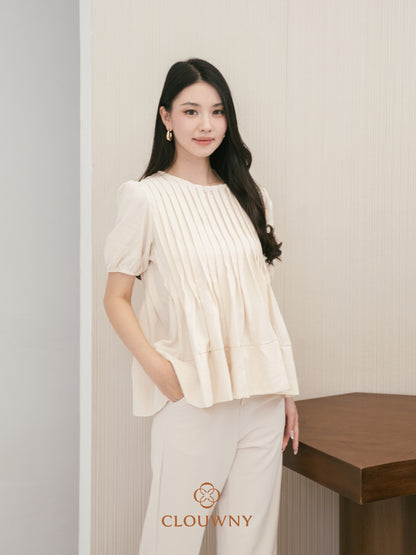Elysia Pleated Top - Cream