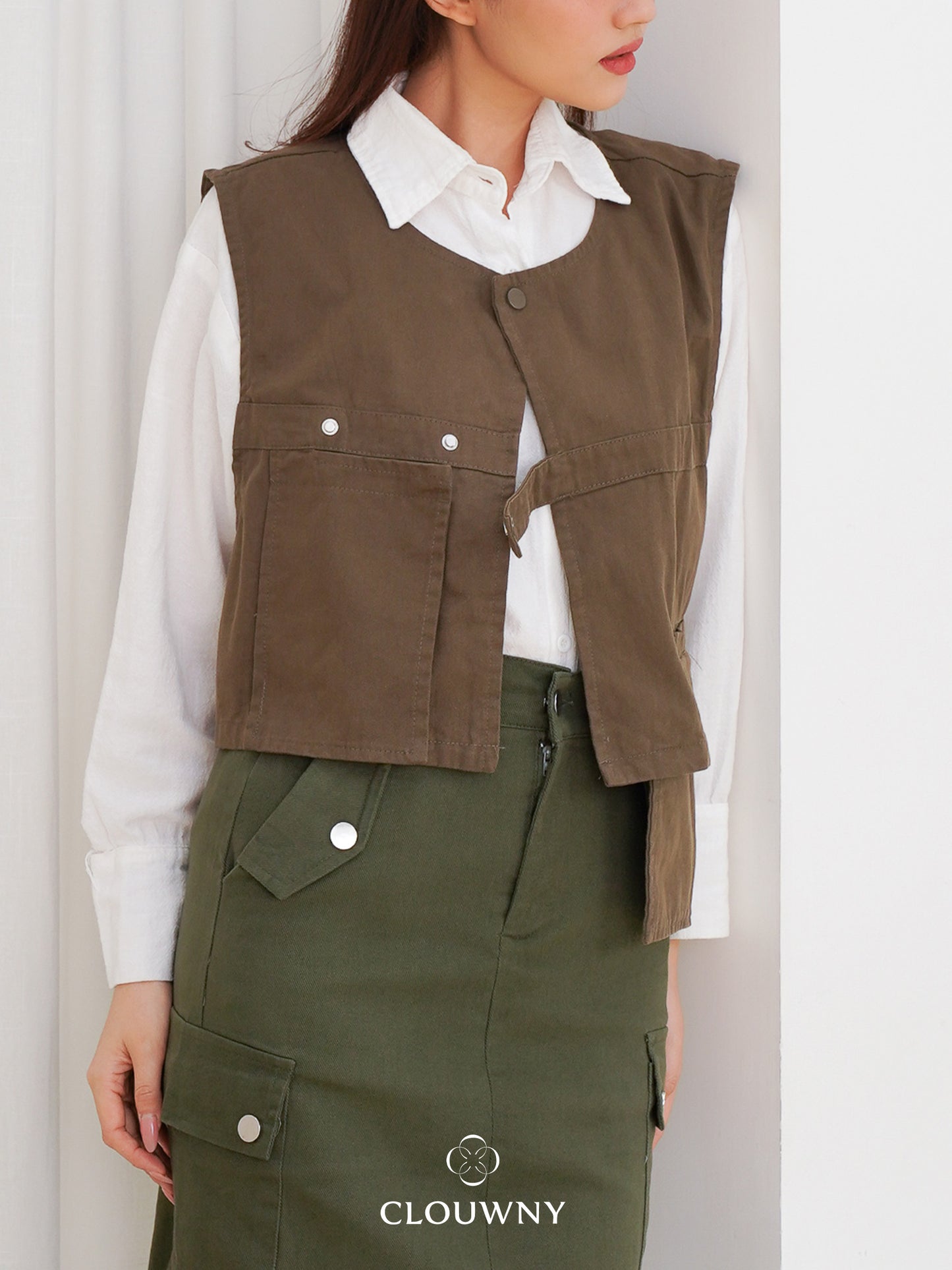 Christa Button Vest - Army