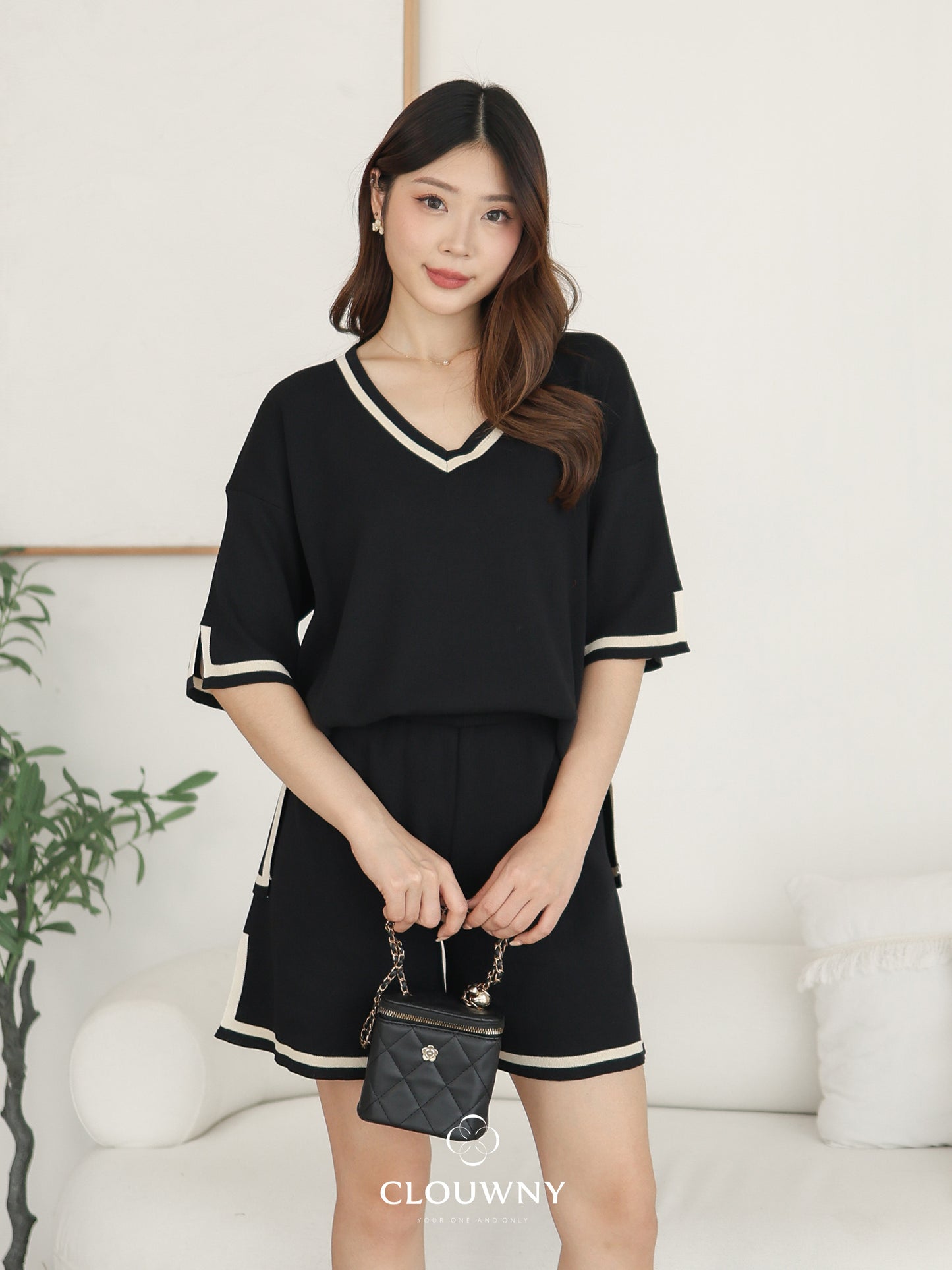 Gale Vneck Knit Set - Black