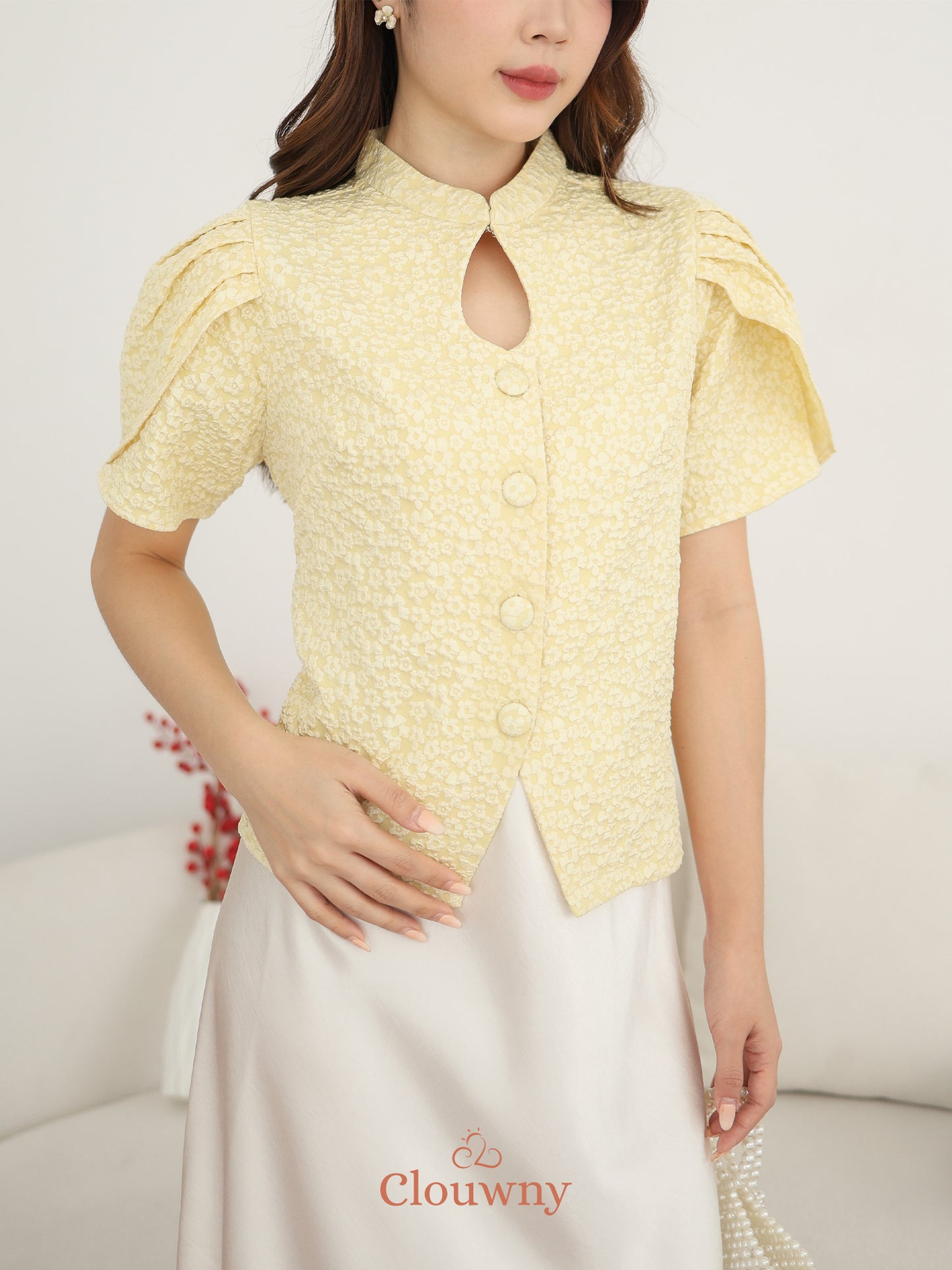 Jiro Button Qipao Top - Yellow