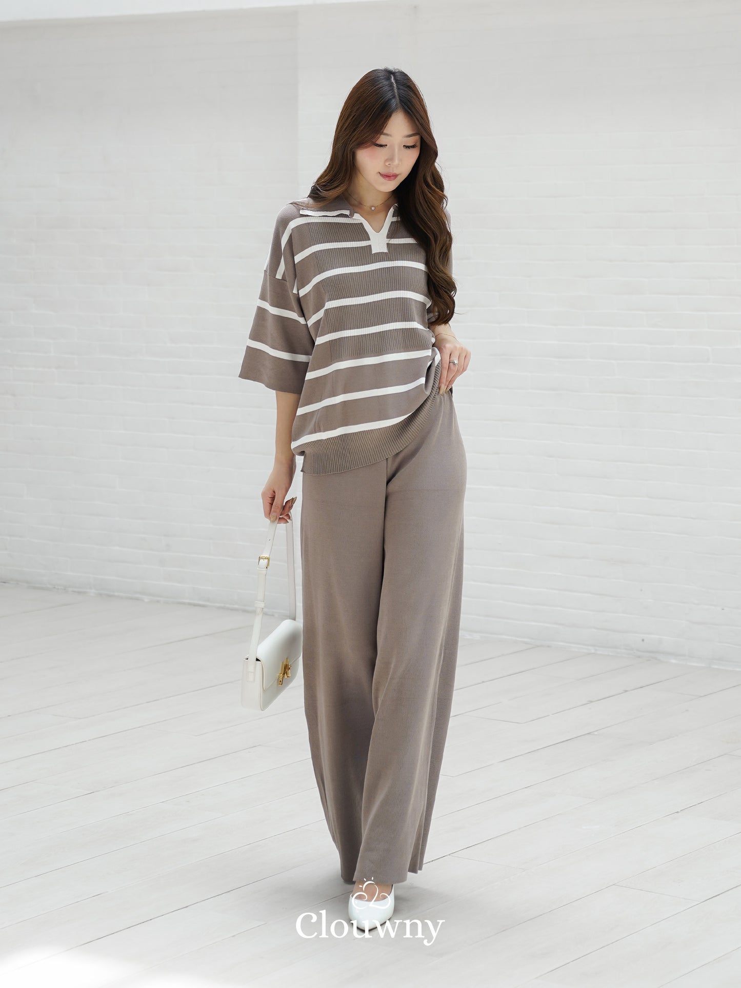 Set Garis-Garis Natasya - Krem