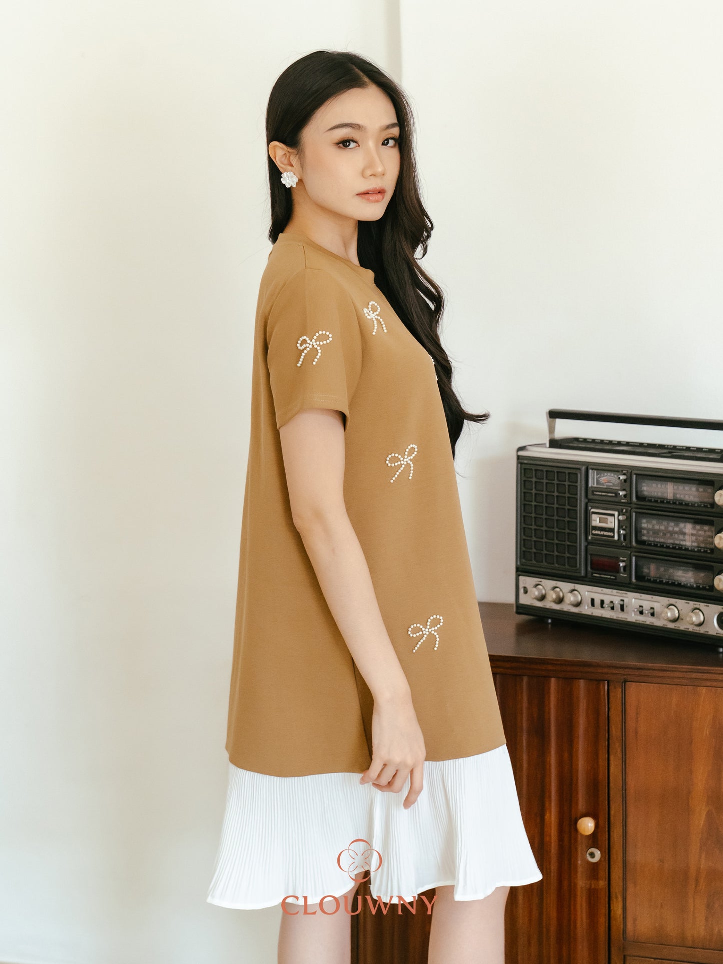 Dania Bow Dress - Khaki