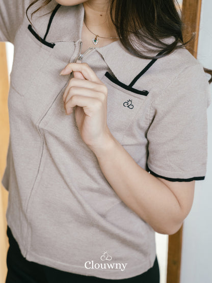 Mesa List Zipper Top - Beige