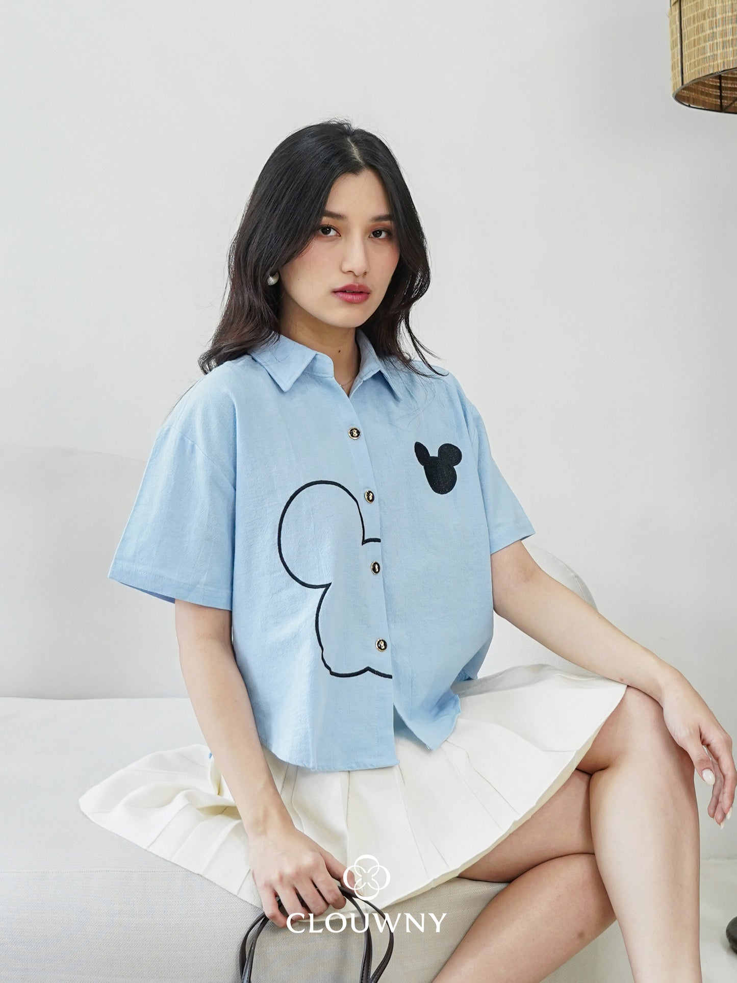 Mouse Button Cotton Shirt - Blue