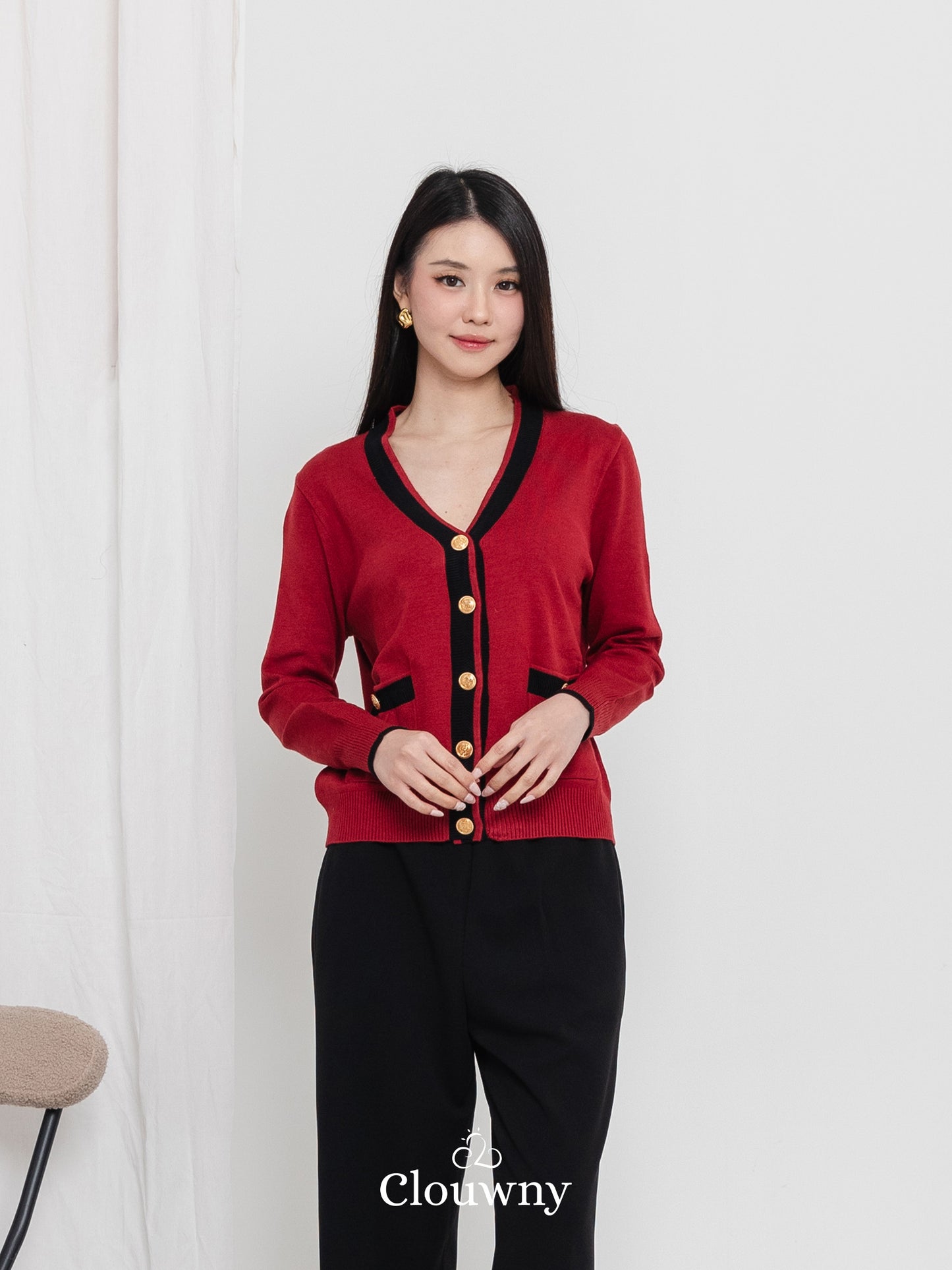 Morza Button Knit Cardigan - Maroon