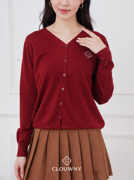Mela Vneck Button Knit Cardigan - Maroon