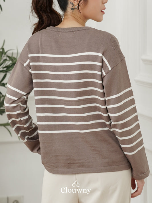 Amila Stripes Knit Top - Beige