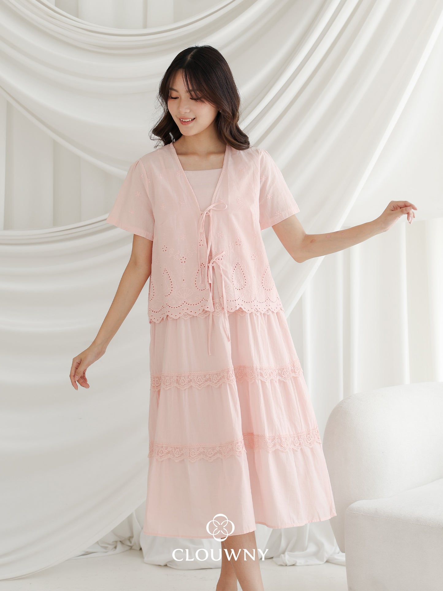 Katama Tiered Broderie Dress - Pink