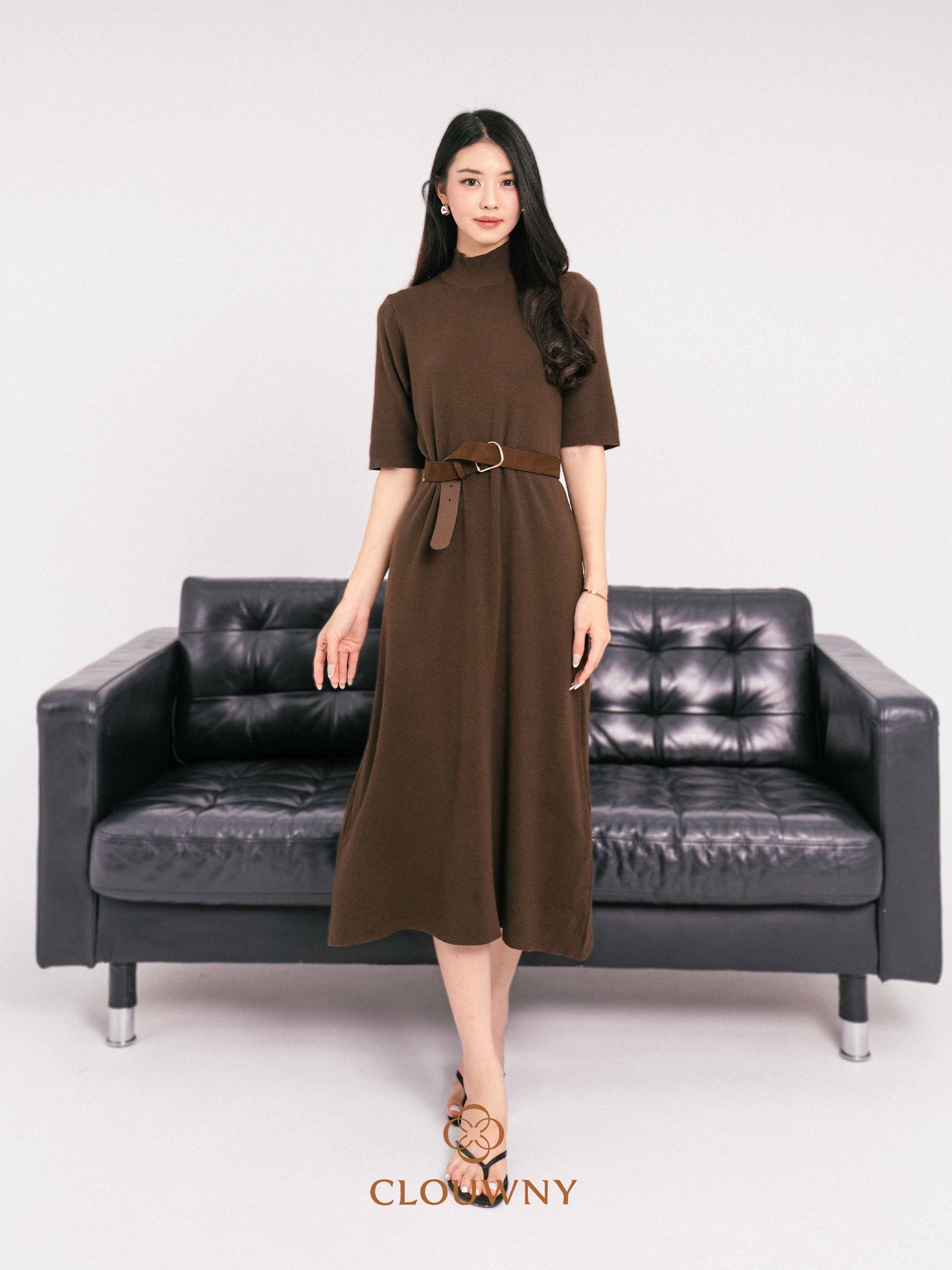Mirage Turtle Knit Dress - Coffee