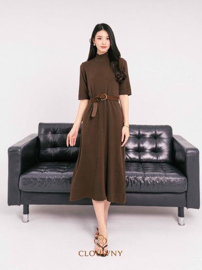 Mirage Turtle Knit Dress - Coffee