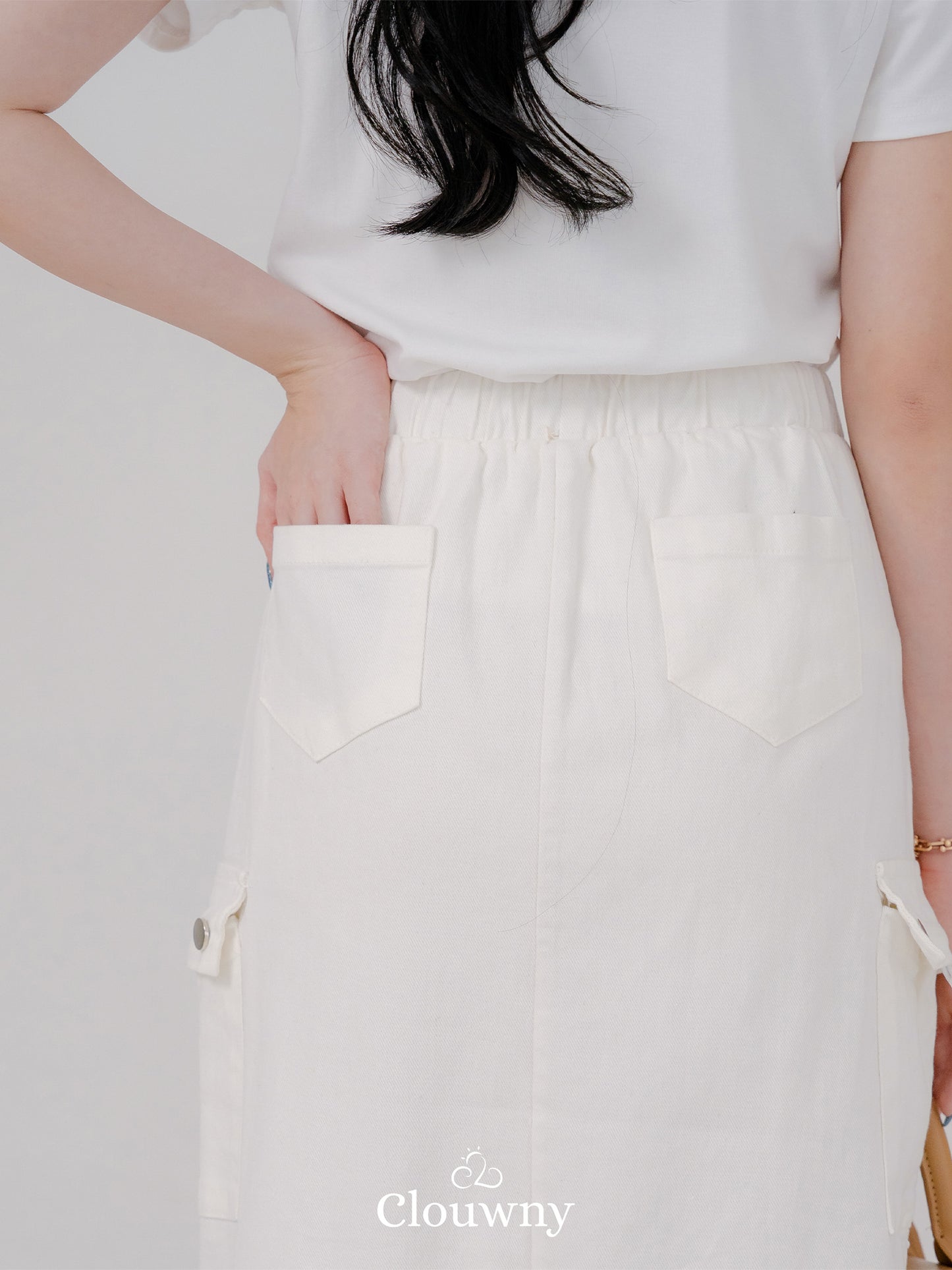 Kaze Cargo Denim Skirt - White