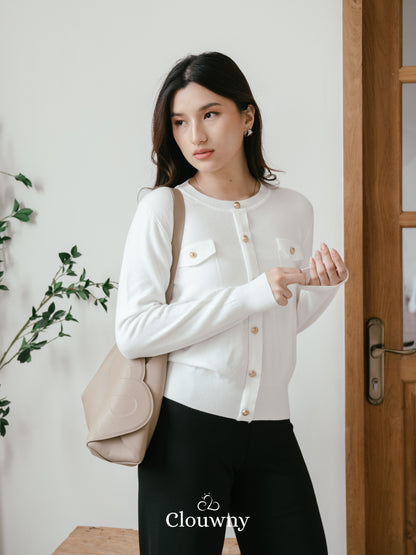 Pomp Button Top - White