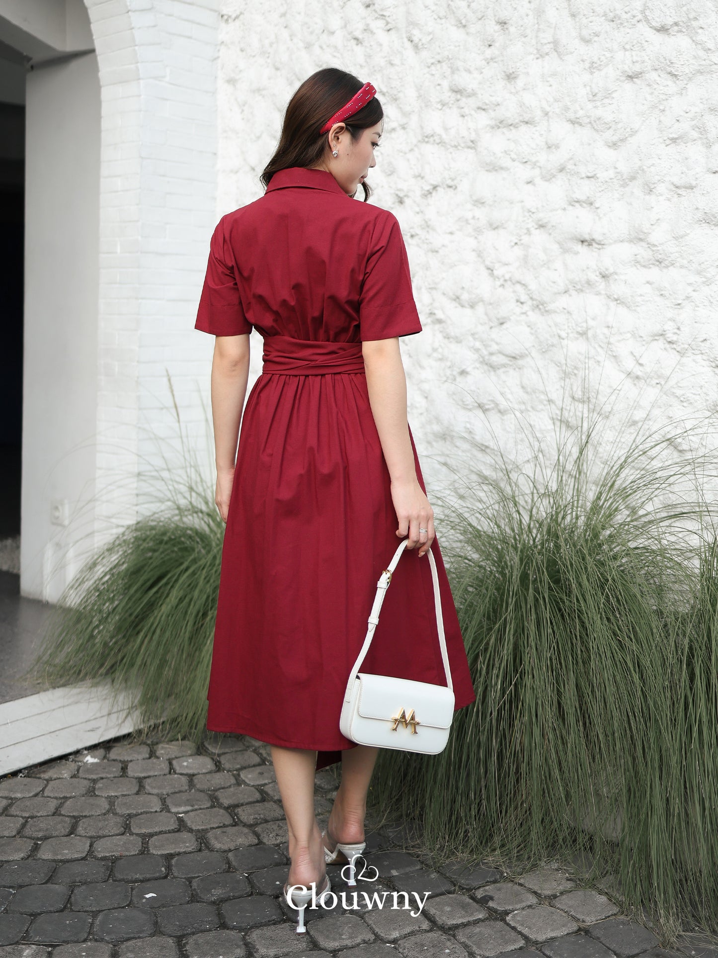 Standford Button Dress - Maroon