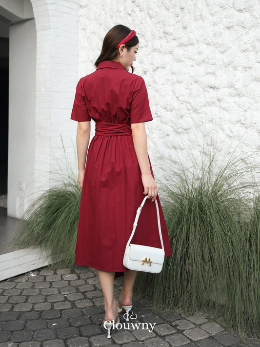 Standford Button Dress - Maroon