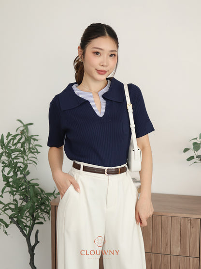 Raquel Combi Knit Top - Navy