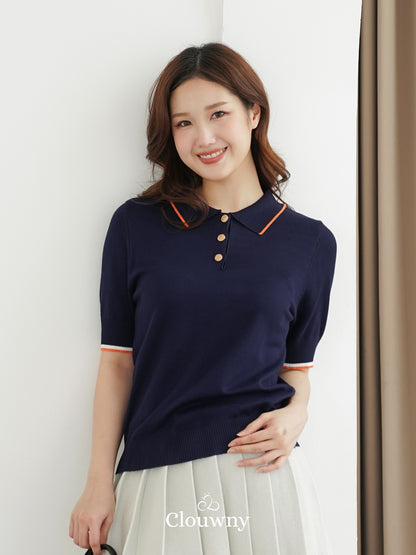 Domitia Polo Knit Top - Navy
