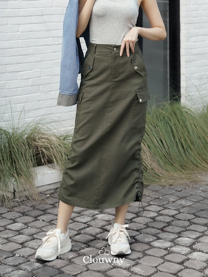 Dex Cargo Denim Skirt - Army
