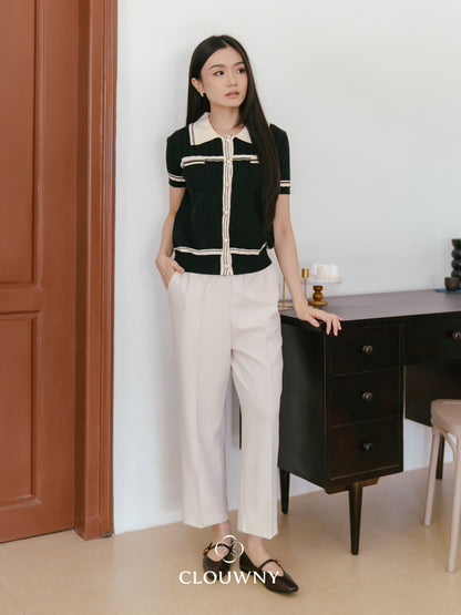 Pegi List Button Knit Top - Black