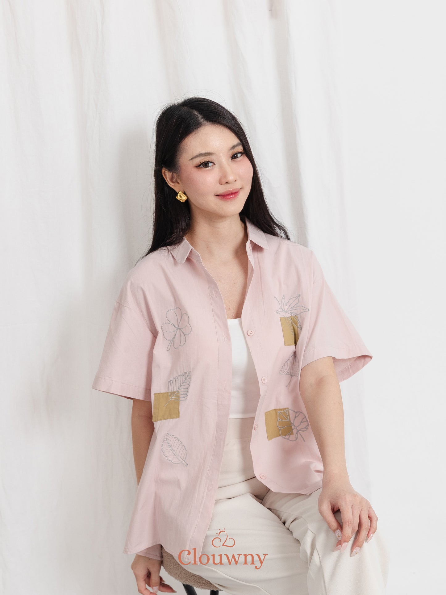 Leaves Cotton Shirt - Pink