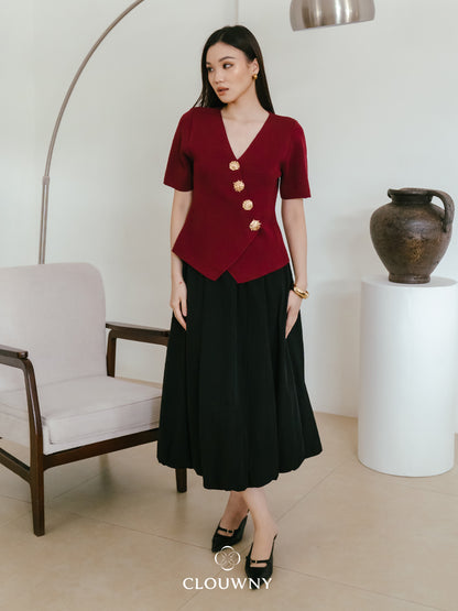 Solea Asymmetric Button Top - Maroon