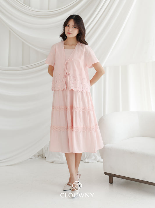 Katama Tiered Broderie Dress - Pink