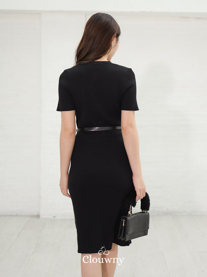 Jemina Button Knit Dress - Black