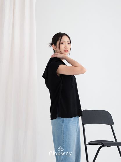 Oswald Hoodie Knitt Top - Black