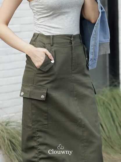 Dex Cargo Denim Skirt - Army