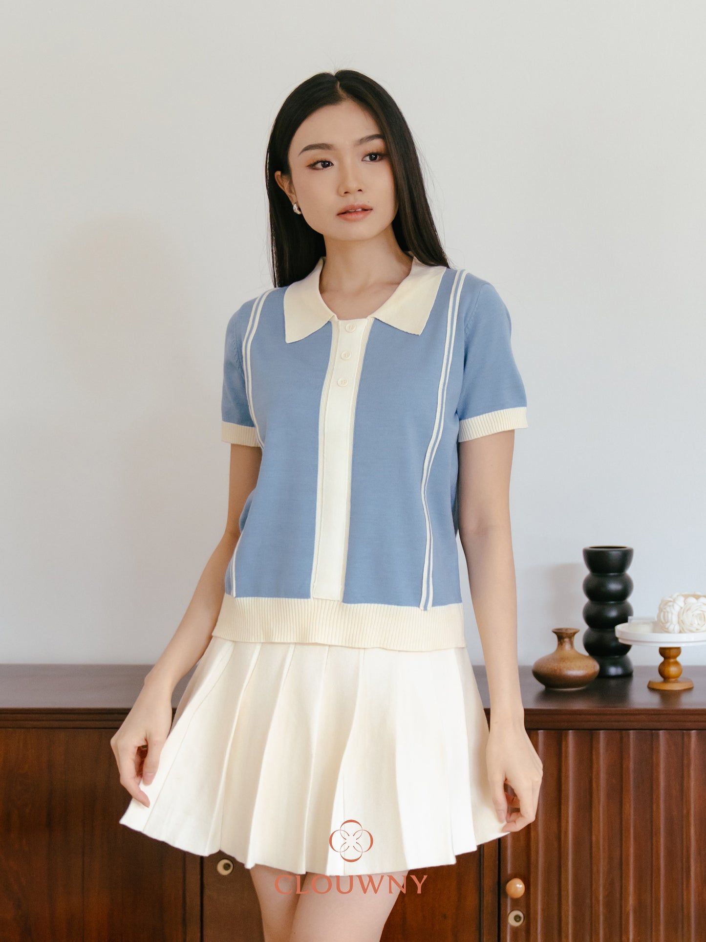 Maina Triple Button Knit Top - Blue