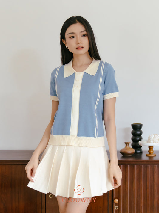 Maina Triple Button Knit Top - Blue