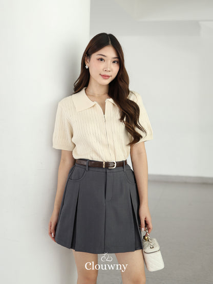 Selma Zipper Knit Top - Cream