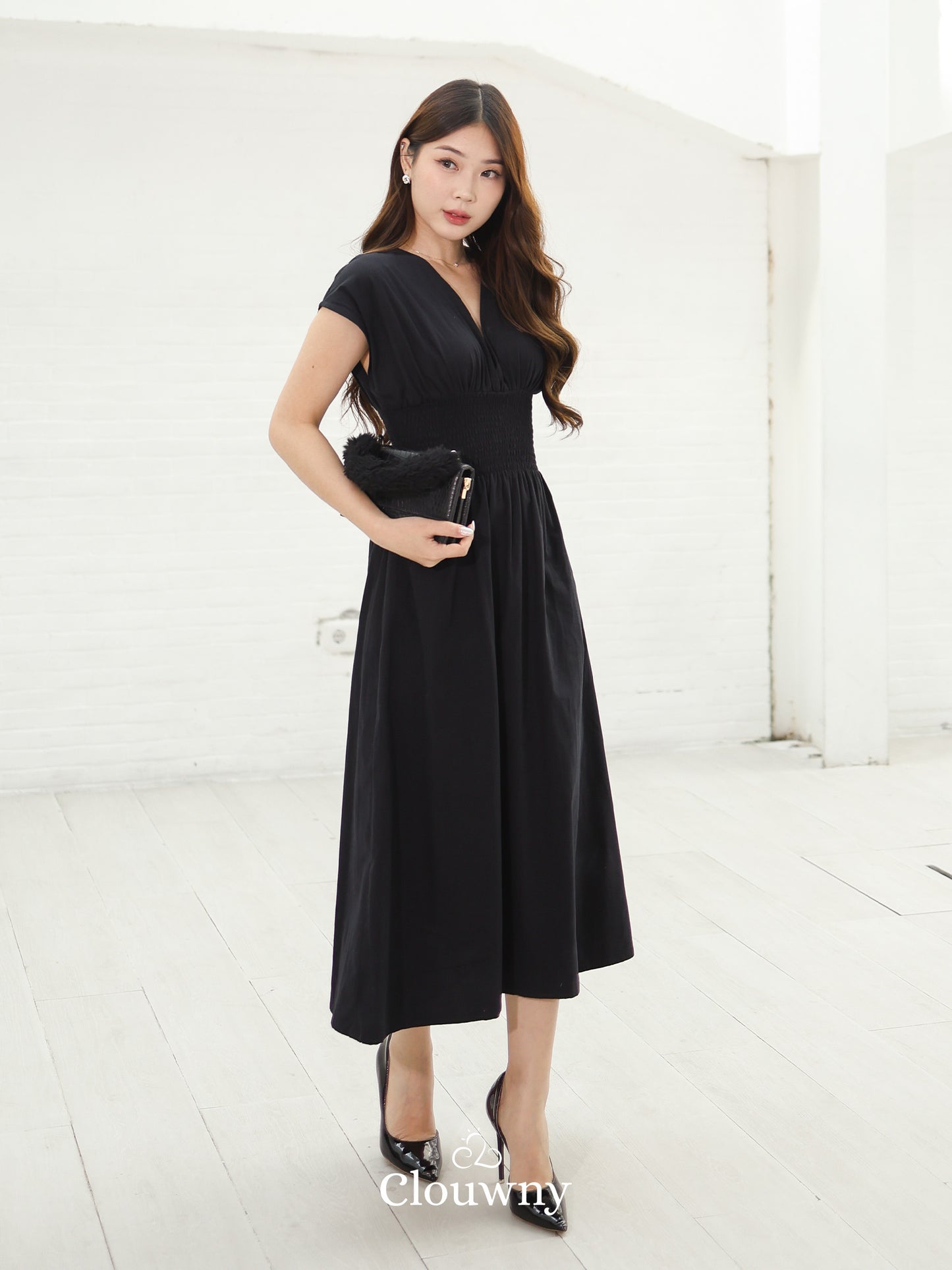 Orin Rubber Vneck Dress - Black