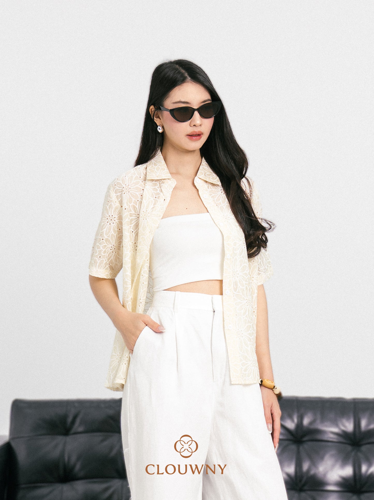 Kornelia Flower Embroidery Shirt - Yellow